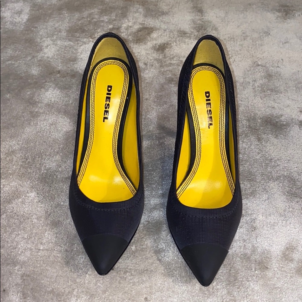 Black heels with toe embellishments